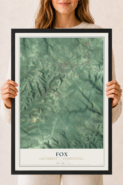 Map of Fox, Elk County, Pennsylvania, 18 x 24 inch print in a black wood frame
