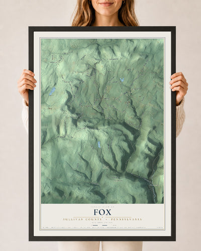 Map of Fox, Sullivan County, Pennsylvania, 24 x 36 inch print in a black wood frame