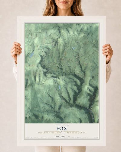Map of Fox, Sullivan County, Pennsylvania, 24 x 36 inch print in a white wood frame