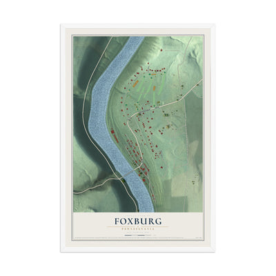 Map of Foxburg, Pennsylvania, 12 x 18 inch print in a white wood frame