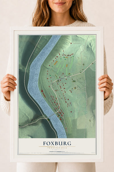 Map of Foxburg, Pennsylvania, 18 x 24 inch print in a white wood frame