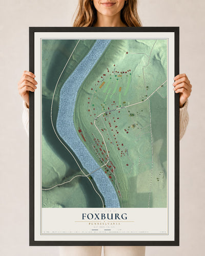 Map of Foxburg, Pennsylvania, 24 x 36 inch print in a black wood frame