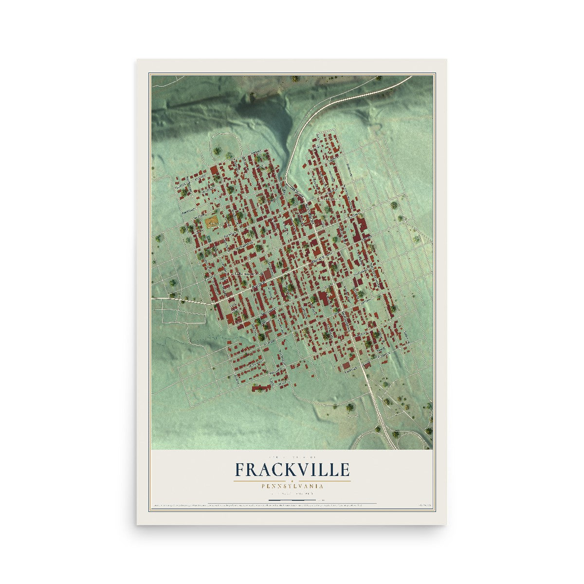 Map of Frackville, Pennsylvania, 12 x 18 inch unframed archival matte print