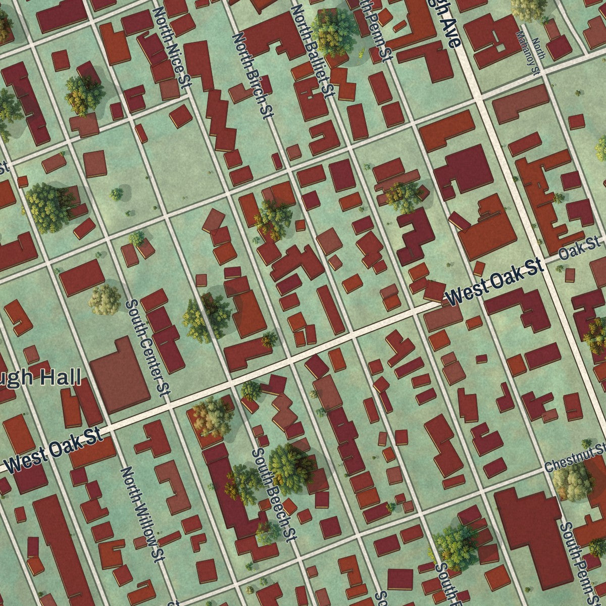 Close-up of the map of Frackville, Pennsylvania print showing street and building detail