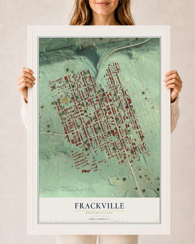 Map of Frackville, Pennsylvania, 24 x 36 inch print in a white wood frame