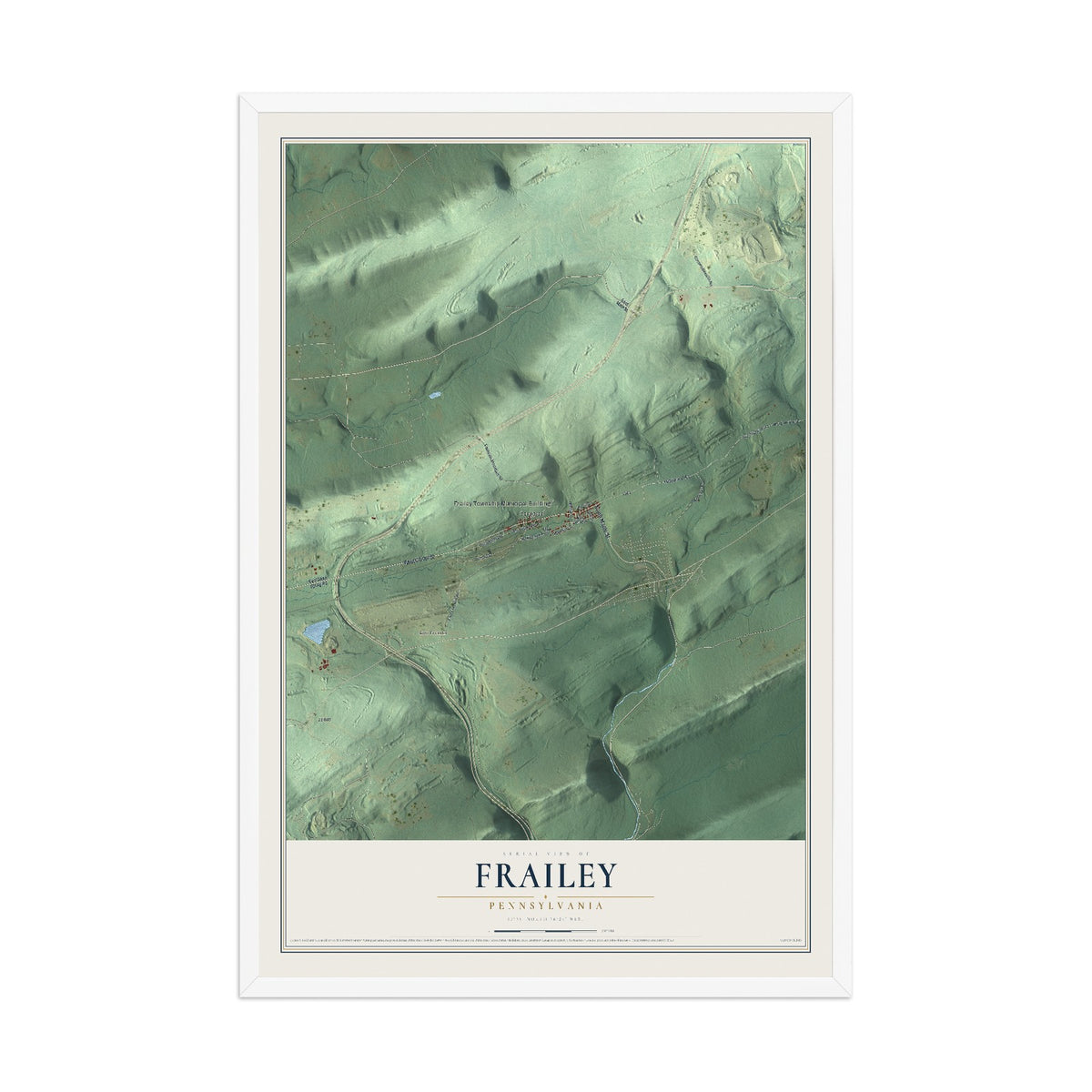 Map of Frailey, Pennsylvania, 12 x 18 inch print in a white wood frame