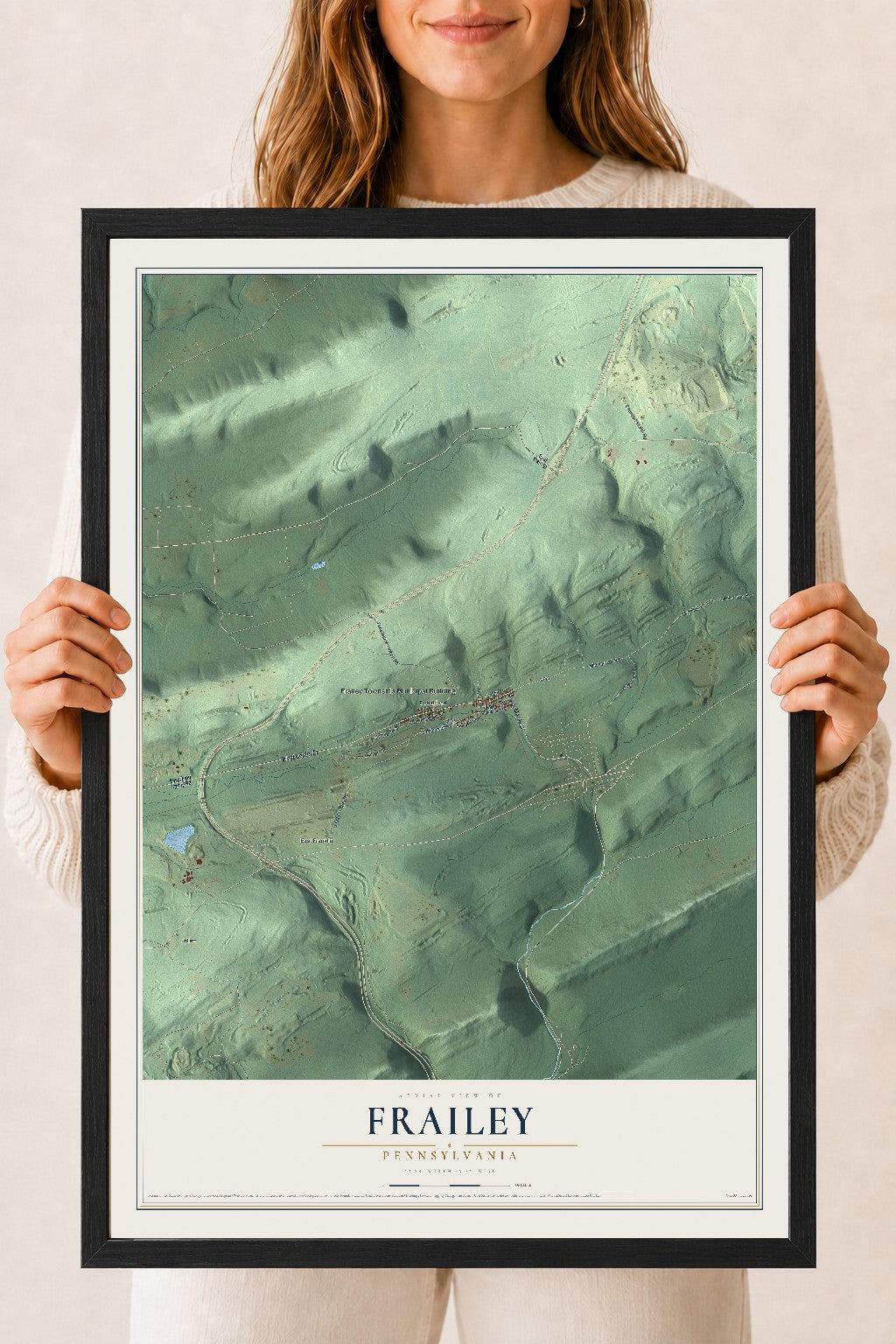 Map of Frailey, Pennsylvania, 18 x 24 inch print in a black wood frame