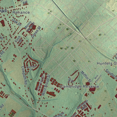 Second close-up of the map of Franconia, Pennsylvania print showing more streets and buildings
