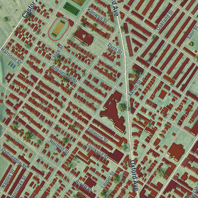 Close-up of the map of Frankford, Pennsylvania print showing street and building detail