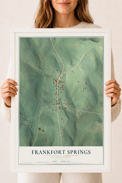 Map of Frankfort Springs, Pennsylvania, 18 x 24 inch print in a white wood frame