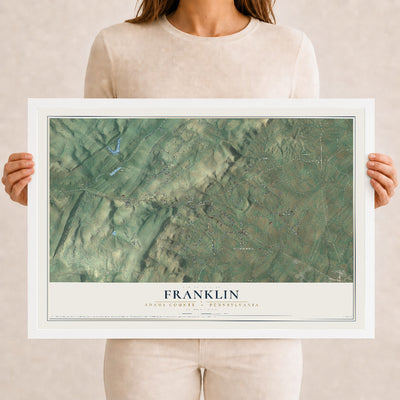 Map of Franklin, Adams County, Pennsylvania, 12 x 18 inch print in a white wood frame