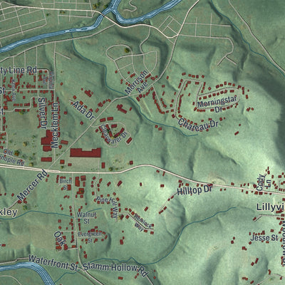 Close-up of the map of Franklin, Beaver County, Pennsylvania print showing street and building detail
