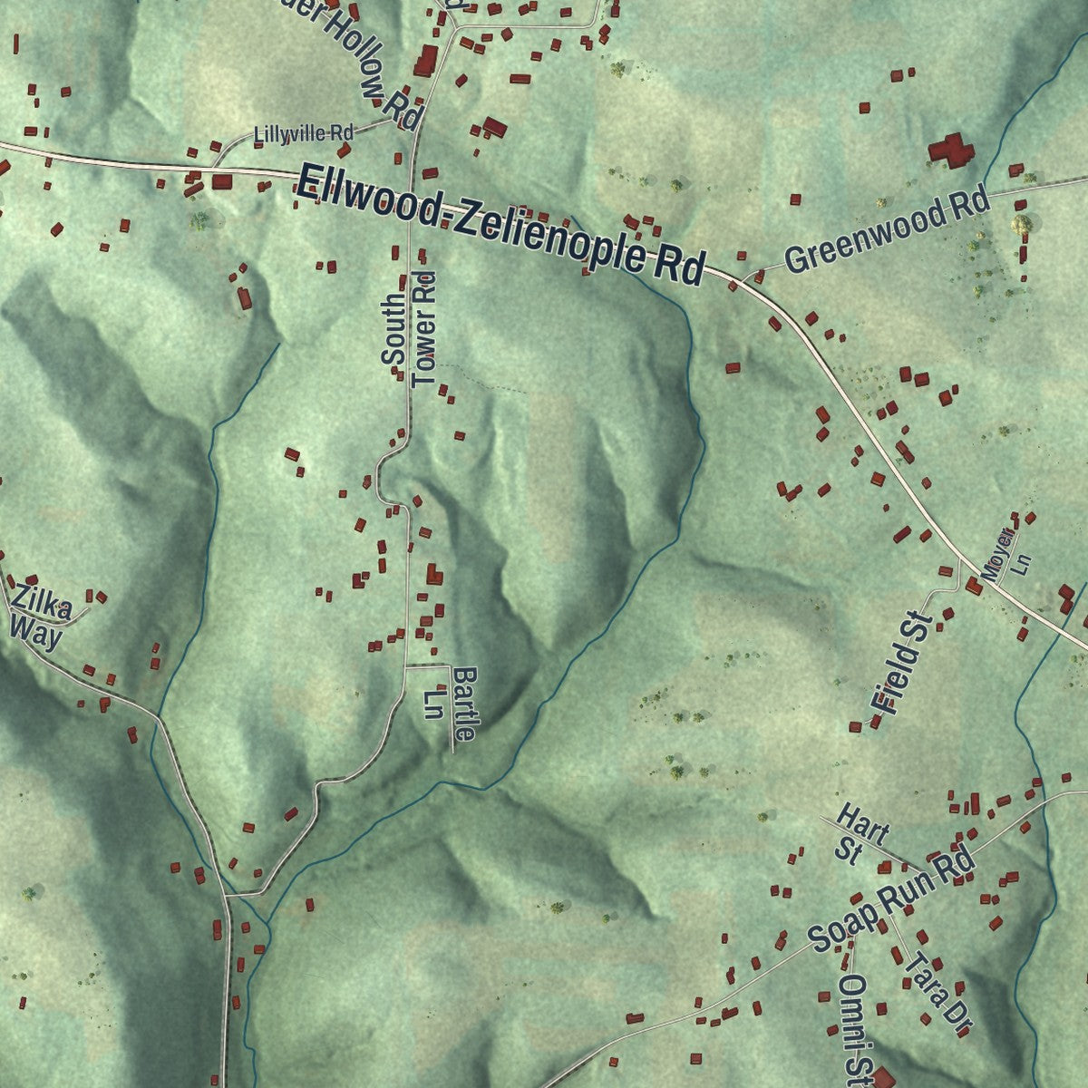 Second close-up of the map of Franklin, Beaver County, Pennsylvania print showing more streets and buildings