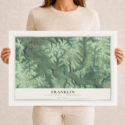 Map of Franklin, Beaver County, Pennsylvania, 12 x 18 inch print in a white wood frame