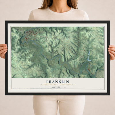 Map of Franklin, Beaver County, Pennsylvania, 18 x 24 inch print in a black wood frame