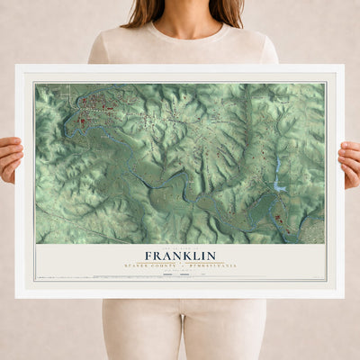 Map of Franklin, Beaver County, Pennsylvania, 18 x 24 inch print in a white wood frame