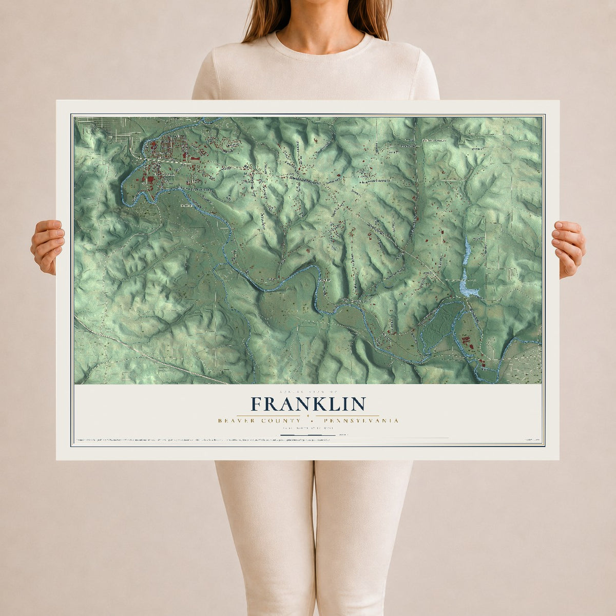 Map of Franklin, Beaver County, Pennsylvania, 24 x 36 inch unframed archival matte print