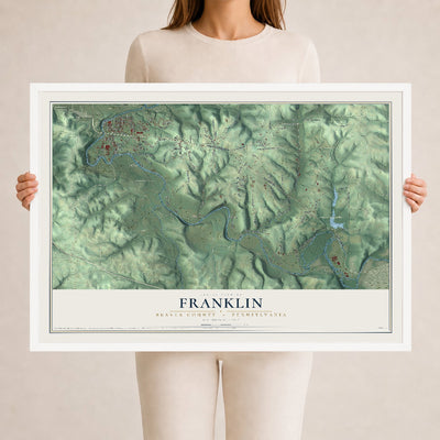 Map of Franklin, Beaver County, Pennsylvania, 24 x 36 inch print in a white wood frame