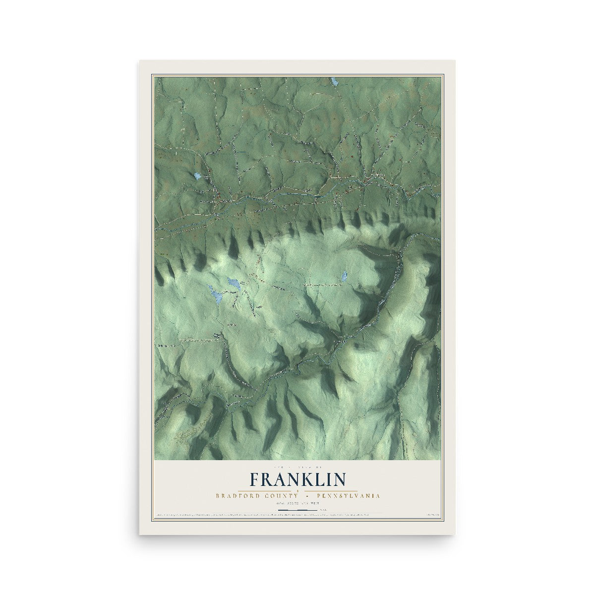Map of Franklin, Bradford County, Pennsylvania, 12 x 18 inch unframed archival matte print