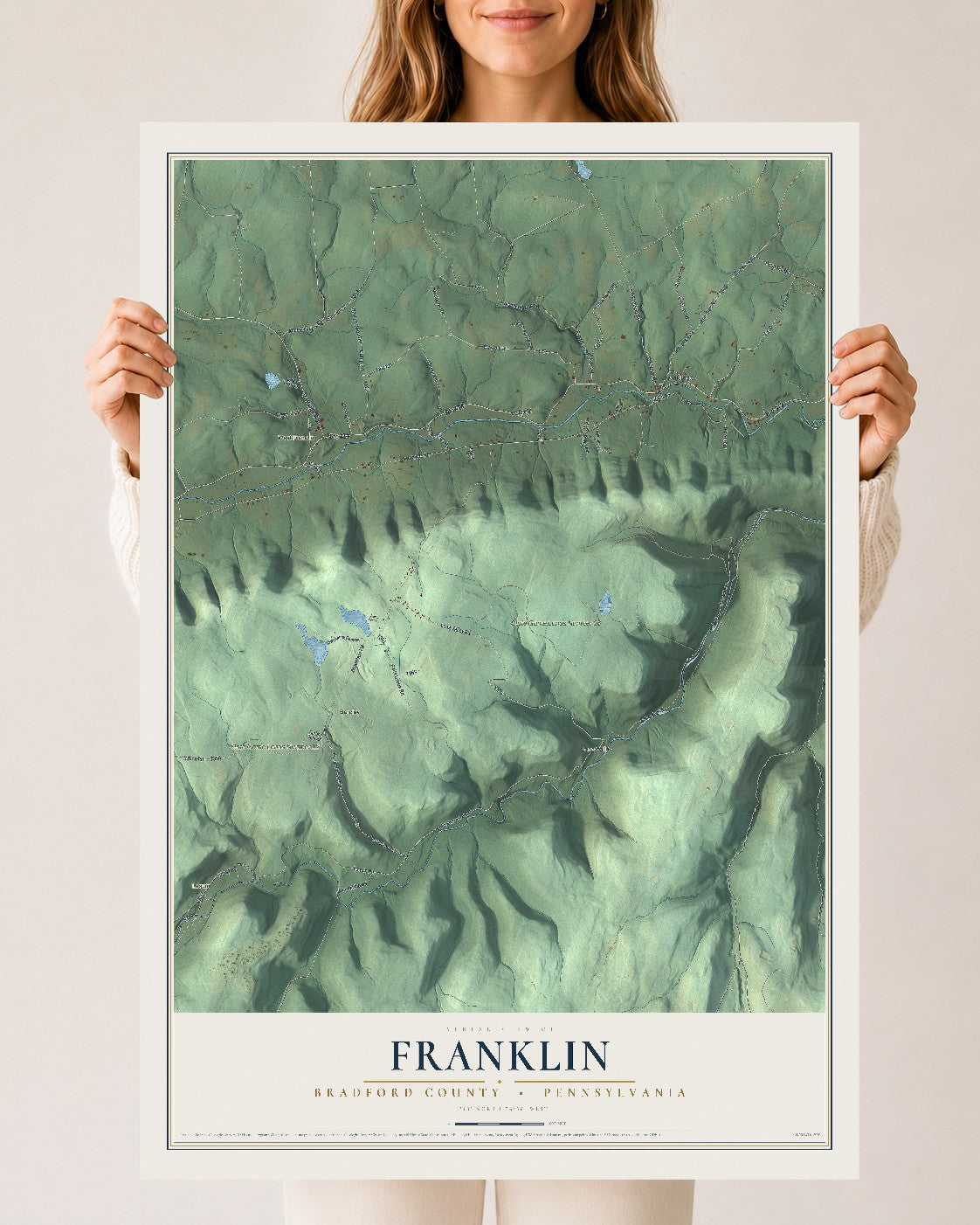 Map of Franklin, Bradford County, Pennsylvania, 24 x 36 inch unframed archival matte print