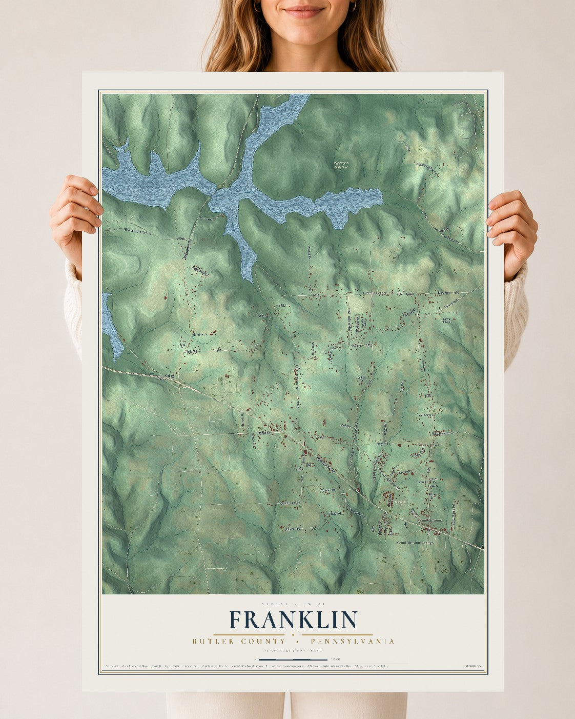 Map of Franklin, Butler County, Pennsylvania, 24 x 36 inch unframed archival matte print