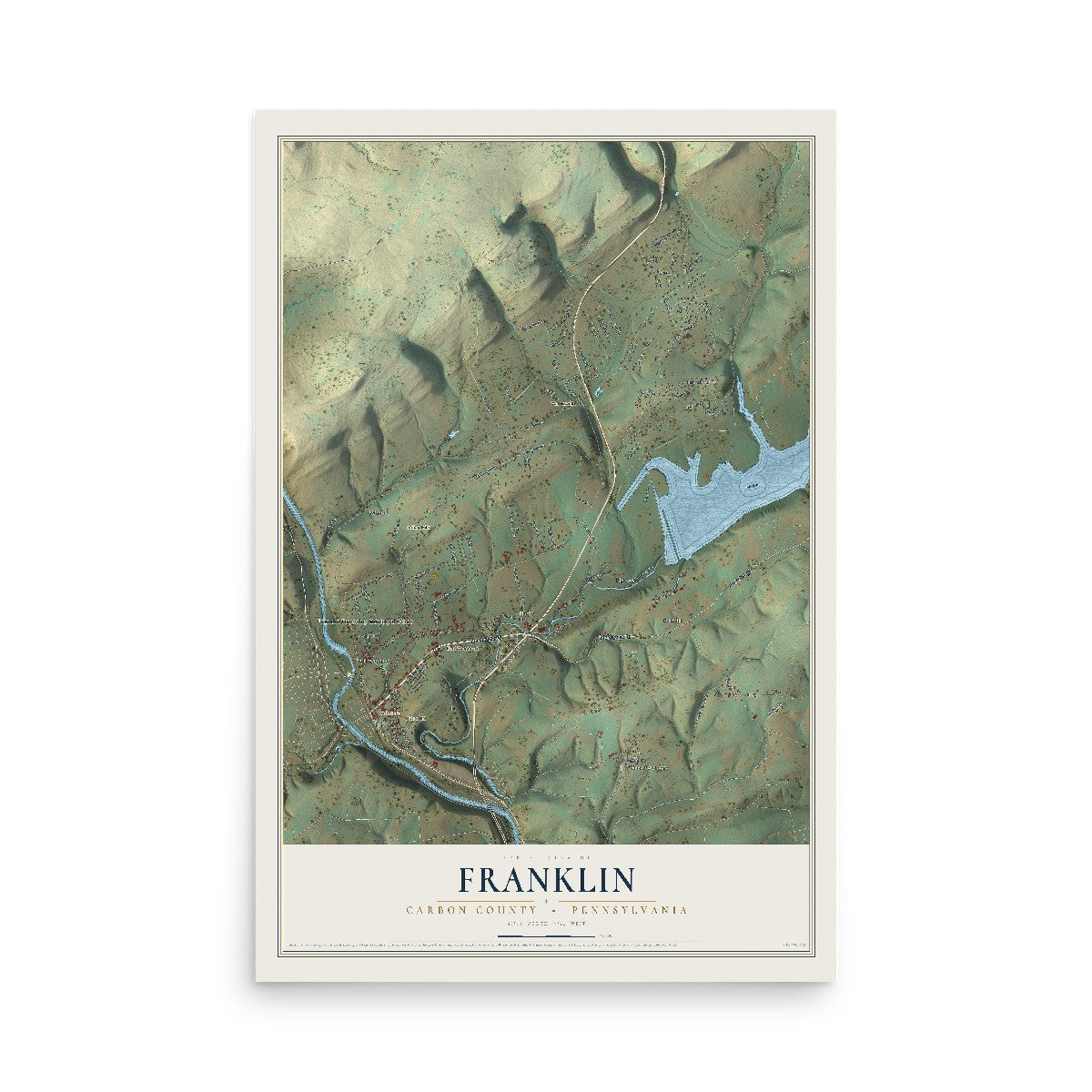 Map of Franklin, Carbon County, Pennsylvania, 12 x 18 inch unframed archival matte print