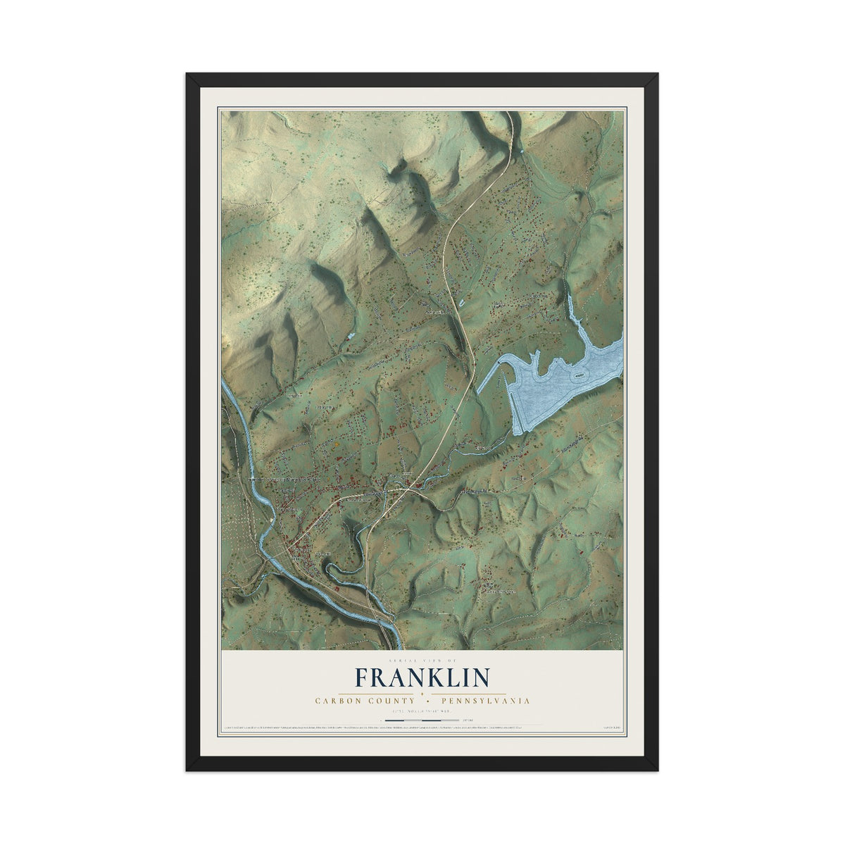 Map of Franklin, Carbon County, Pennsylvania, 12 x 18 inch print in a black wood frame