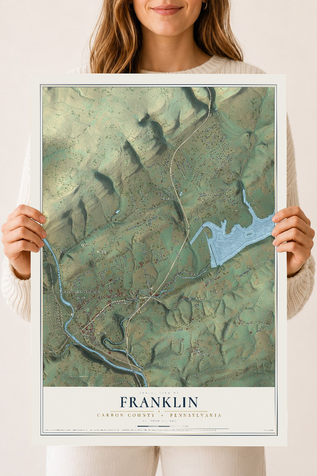 Map of Franklin, Carbon County, Pennsylvania, 18 x 24 inch unframed archival matte print