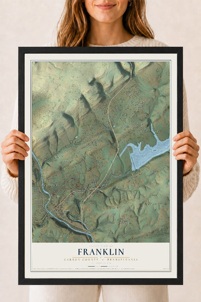 Map of Franklin, Carbon County, Pennsylvania, 18 x 24 inch print in a black wood frame