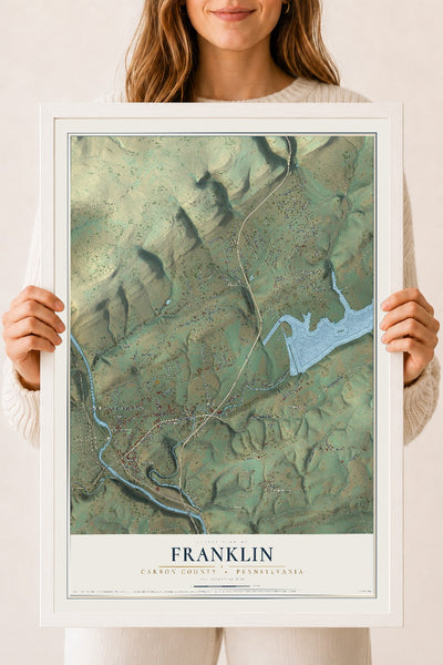Map of Franklin, Carbon County, Pennsylvania, 18 x 24 inch print in a white wood frame