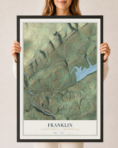 Map of Franklin, Carbon County, Pennsylvania, 24 x 36 inch print in a black wood frame