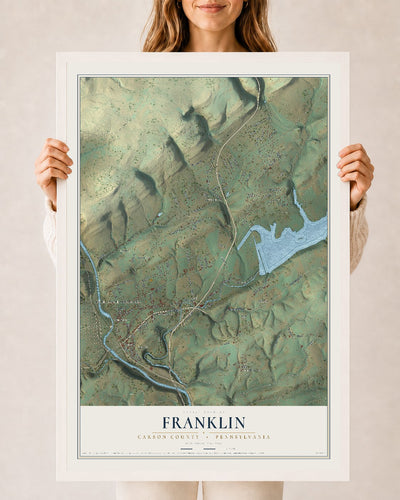 Map of Franklin, Carbon County, Pennsylvania, 24 x 36 inch print in a white wood frame