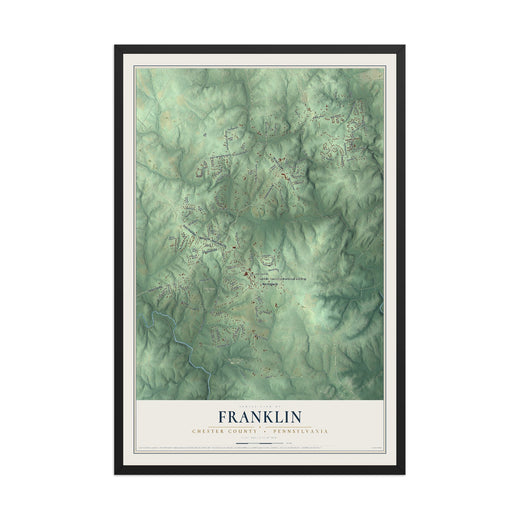 Map of Franklin, Chester County, Pennsylvania, 12 x 18 inch print in a black wood frame