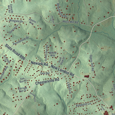 Close-up of the map of Franklin, Chester County, Pennsylvania print showing street and building detail