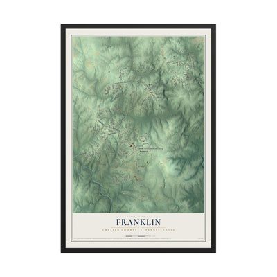 Map of Franklin, Chester County, Pennsylvania, 12 x 18 inch print in a black wood frame