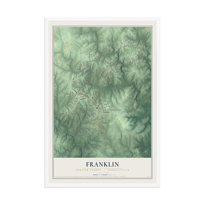 Map of Franklin, Chester County, Pennsylvania, 12 x 18 inch print in a white wood frame