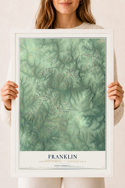 Map of Franklin, Chester County, Pennsylvania, 18 x 24 inch print in a white wood frame