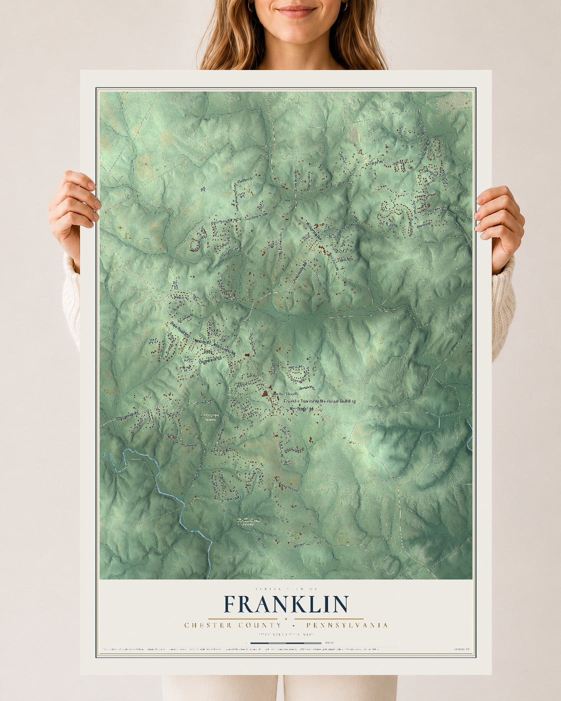 Map of Franklin, Chester County, Pennsylvania, 24 x 36 inch unframed archival matte print