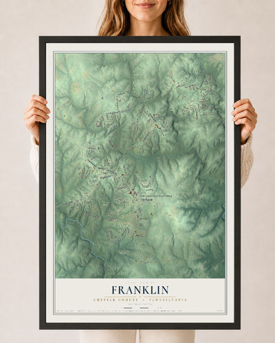 Map of Franklin, Chester County, Pennsylvania, 24 x 36 inch print in a black wood frame