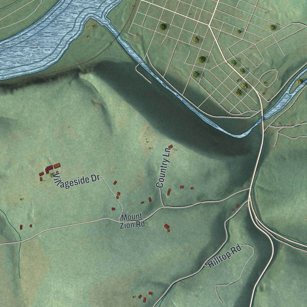 Second close-up of the map of Franklin, Columbia County, Pennsylvania print showing more streets and buildings