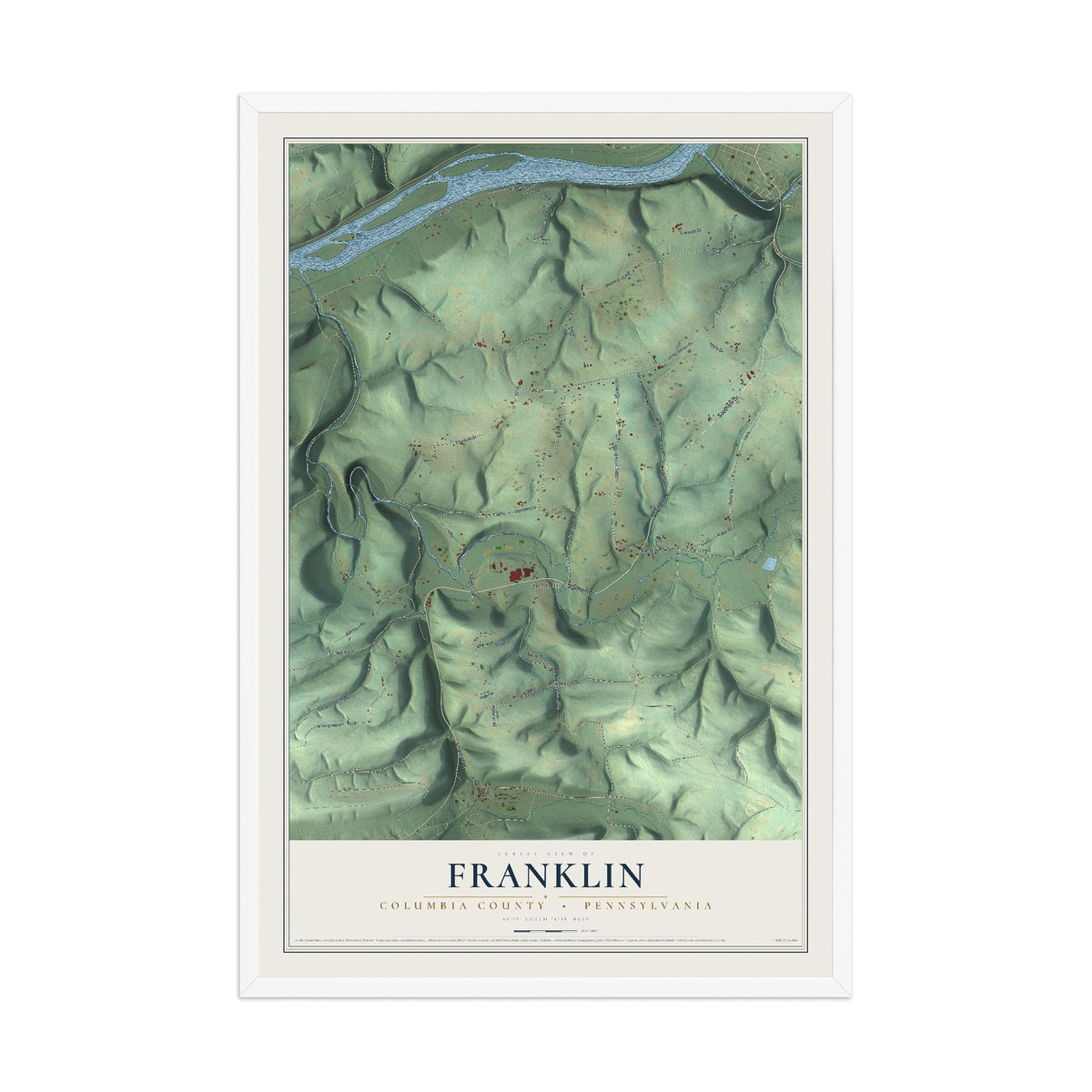 Map of Franklin, Columbia County, Pennsylvania, 12 x 18 inch print in a white wood frame