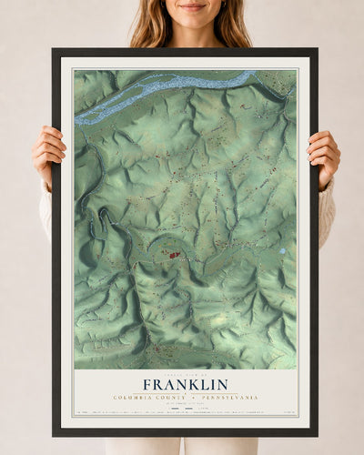 Map of Franklin, Columbia County, Pennsylvania, 24 x 36 inch print in a black wood frame