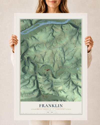 Map of Franklin, Columbia County, Pennsylvania, 24 x 36 inch print in a white wood frame
