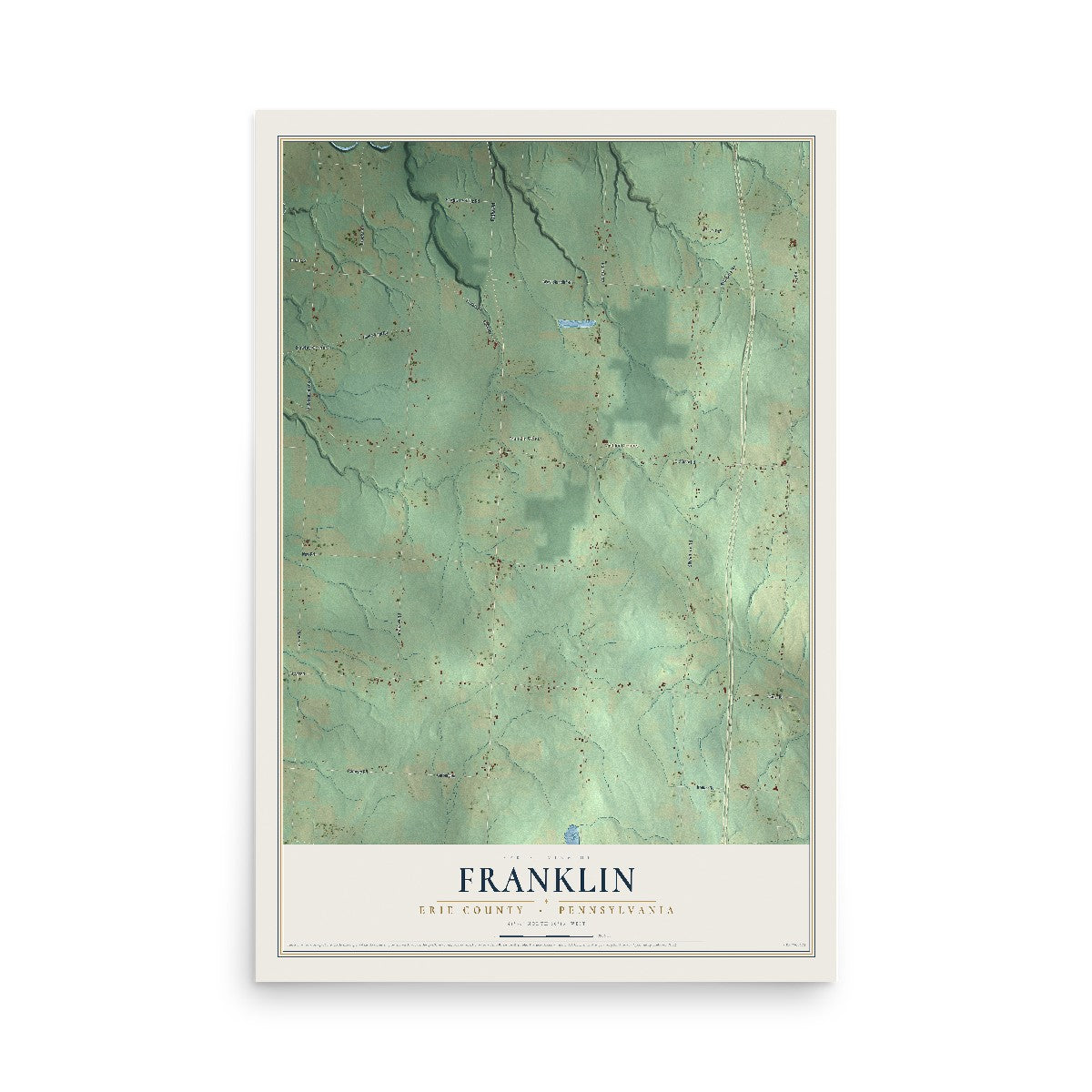 Map of Franklin, Erie County, Pennsylvania, 12 x 18 inch unframed archival matte print
