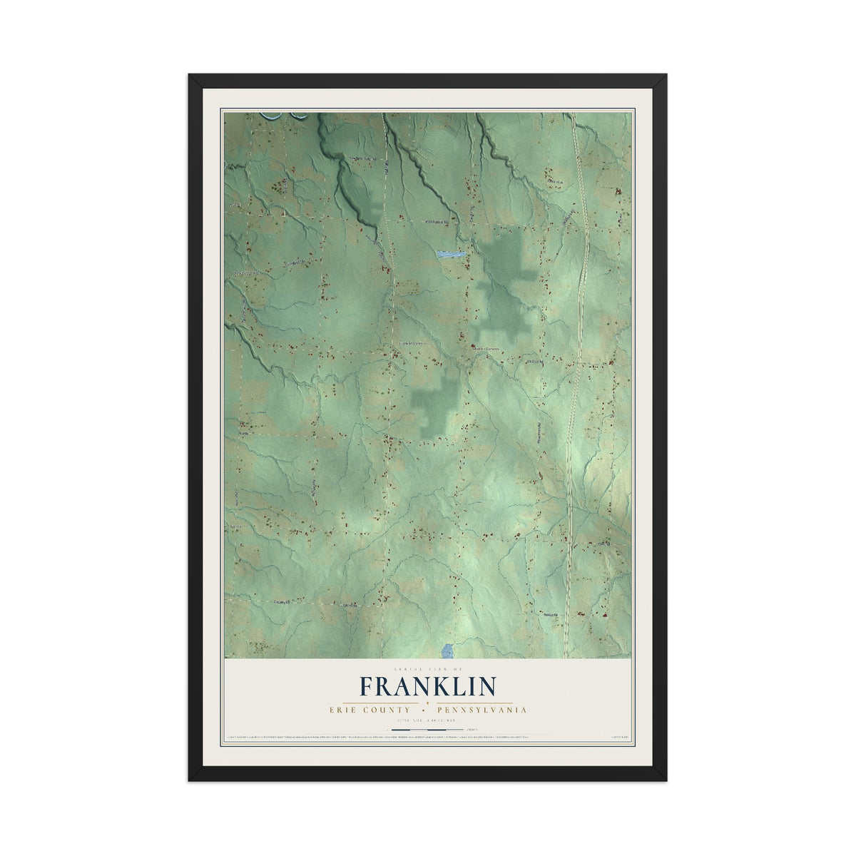 Map of Franklin, Erie County, Pennsylvania, 12 x 18 inch print in a black wood frame