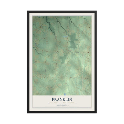 Map of Franklin, Erie County, Pennsylvania, 12 x 18 inch print in a black wood frame
