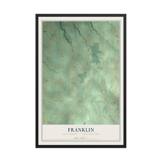 Map of Franklin, Erie County, Pennsylvania, 12 x 18 inch print in a black wood frame