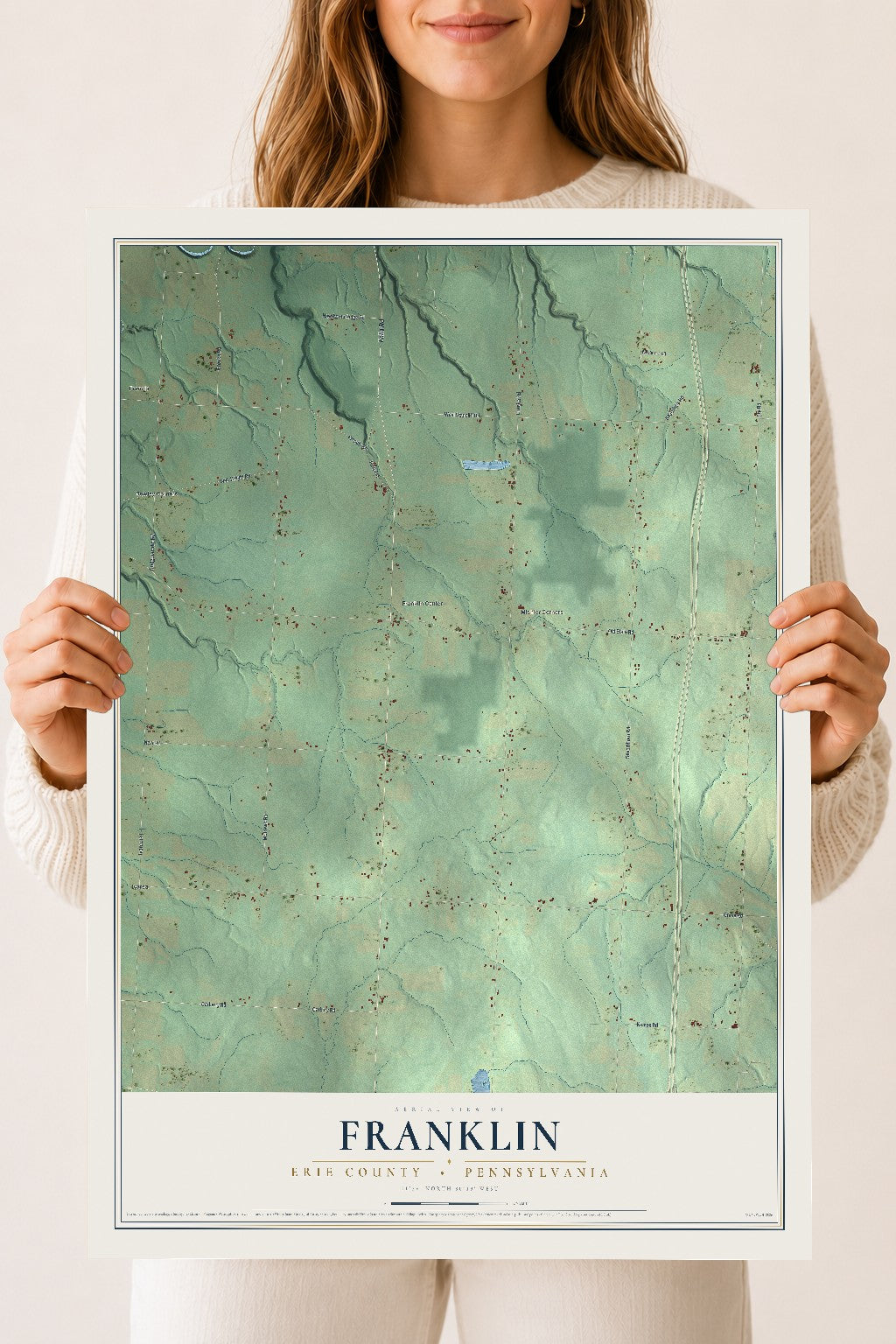 Map of Franklin, Erie County, Pennsylvania, 18 x 24 inch unframed archival matte print