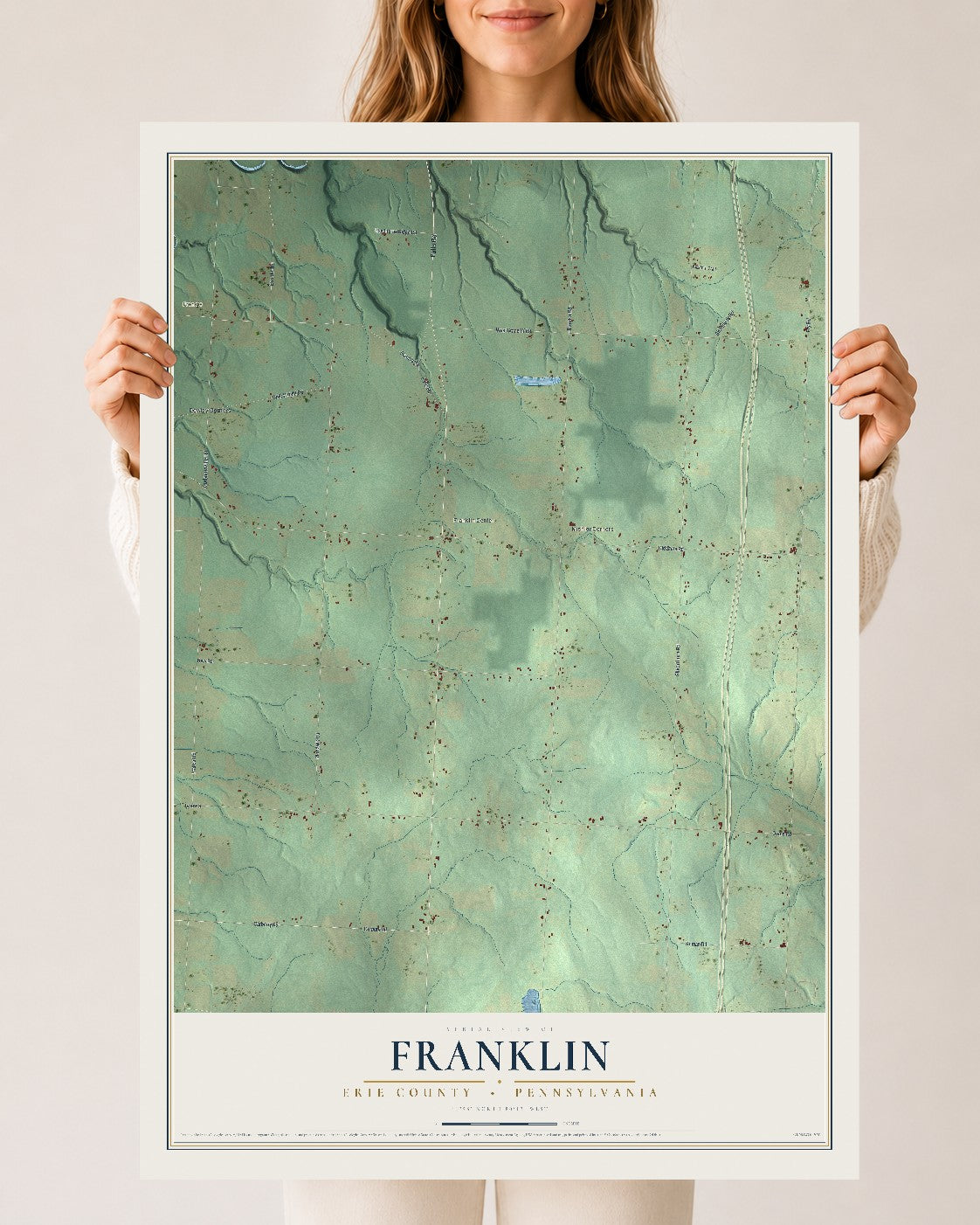 Map of Franklin, Erie County, Pennsylvania, 24 x 36 inch unframed archival matte print