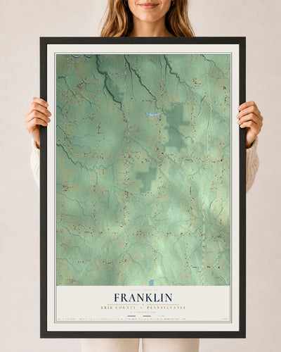 Map of Franklin, Erie County, Pennsylvania, 24 x 36 inch print in a black wood frame